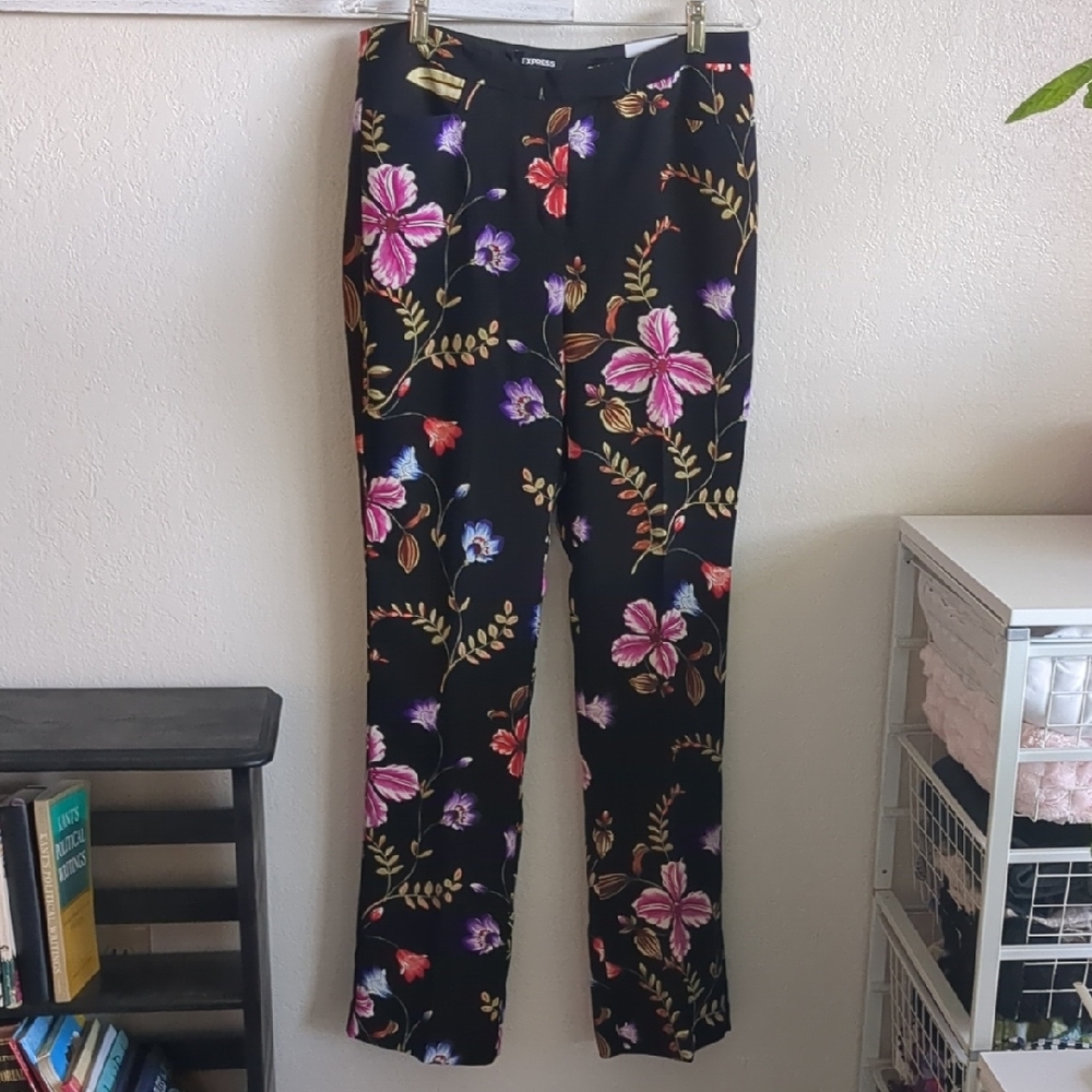 Floral Print Black Pants